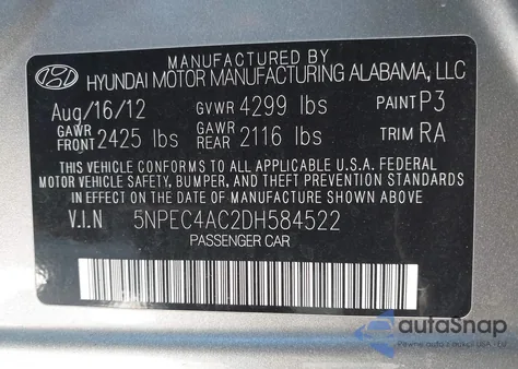 2013 Hyundai Sonata Limited from USA, damaged, VIN 5NPEC4AC2DH584522